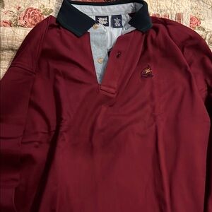 Vintage Stars and Stripes long sleeve rugby Stylish Maroon Polo Shirt medium